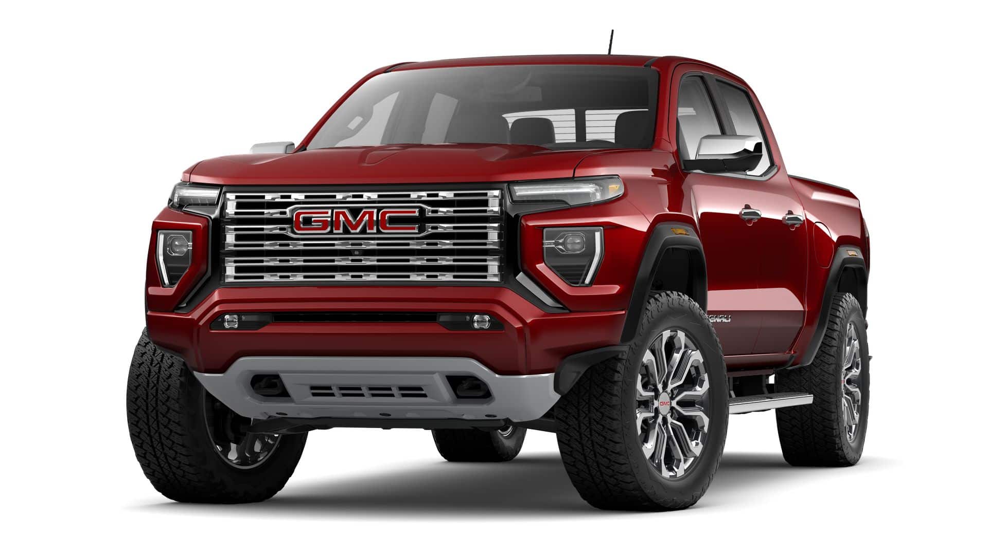 2026 GMC Canyon Denali in Volcanic Red Tintcoat — front three-quarter view